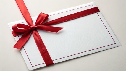 White Envelope with Red Ribbon Bow Elegant Gift Card Mockup, Gift, Red Ribbon, Bow ,gift card,mockup