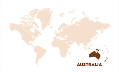 Australia highlighted on world map-15, Map of Australia, highlighted on the world map, Australia on the world map, Satellite view, Australia location on the globe.