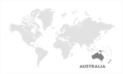 Australia in world map-03, Map of Australia, highlighted on the world map, Australia on the world map, Satellite view, Australia location on the globe.
