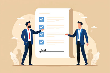 Fototapeta premium Businessmen Reviewing Contract Checklist Agreement and Collaboration
