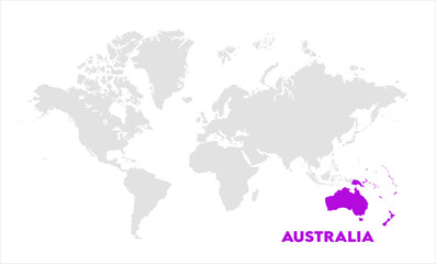 Australia in world map-09, Map of Australia, highlighted on the world map, Australia on the world map, Satellite view, Australia location on the globe.