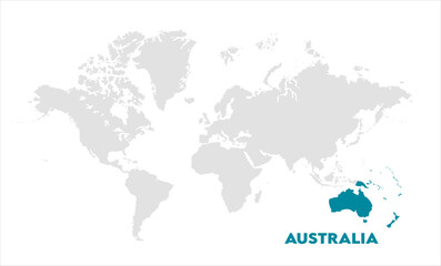 Australia in world map-10, Map of Australia, highlighted on the world map, Australia on the world map, Satellite view, Australia location on the globe.
