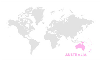 Australia in world map-13, Map of Australia, highlighted on the world map, Australia on the world map, Satellite view, Australia location on the globe.