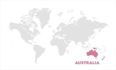 Australia in world map-14, Map of Australia, highlighted on the world map, Australia on the world map, Satellite view, Australia location on the globe.