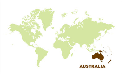 Interactive world map with Australia focus-06, Map of Australia, highlighted on the world map, Australia on the world map, Satellite view, Australia location on the globe.