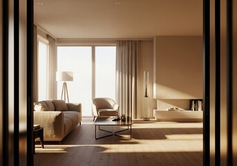 Modern, Sun-Drenched Living Room with Neutral Hues