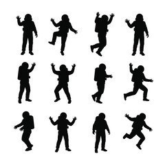 Obraz premium Twelve astronaut silhouettes in various poses space set