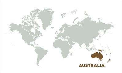 Naklejka premium Minimalist Australia map-11, Map of Australia, highlighted on the world map, Australia on the world map, Satellite view, Australia location on the globe.