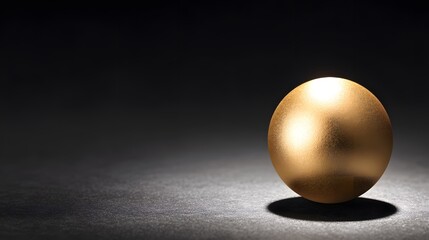 A shiny golden sphere resting on a dark surface with a soft shadow underneath it, simple studio shot