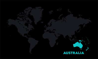 Vector world map with Australia-02, Map of Australia, highlighted on the world map, Australia on the world map, Satellite view, Australia location on the globe.