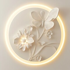 Circular wall decor with embossed flowers and butterflies