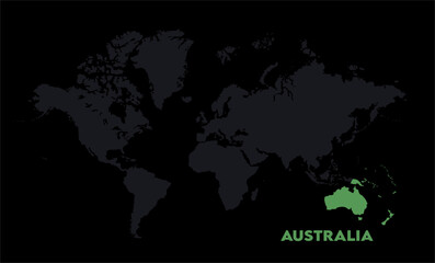 Vector world map with Australia-09, Map of Australia, highlighted on the world map, Australia on the world map, Satellite view, Australia location on the globe.