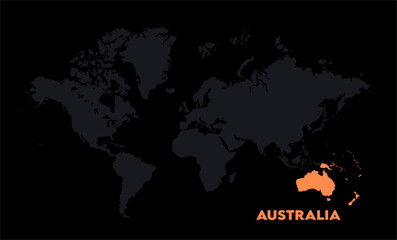 Vector world map with Australia-08, Map of Australia, highlighted on the world map, Australia on the world map, Satellite view, Australia location on the globe.