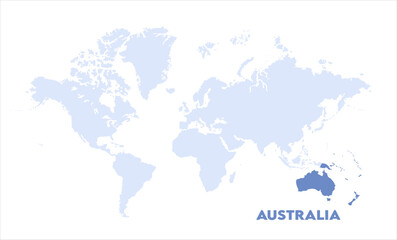 Watercolor world map with Australia-03, Map of Australia, highlighted on the world map, Australia on the world map, Satellite view, Australia location on the globe.
