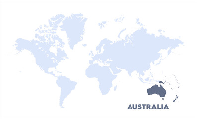Watercolor world map with Australia-01, Map of Australia, highlighted on the world map, Australia on the world map, Satellite view, Australia location on the globe.