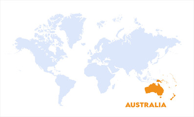 Watercolor world map with Australia-04, Map of Australia, highlighted on the world map, Australia on the world map, Satellite view, Australia location on the globe.