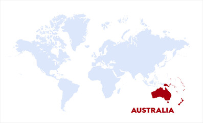 Watercolor world map with Australia-07, Map of Australia, highlighted on the world map, Australia on the world map, Satellite view, Australia location on the globe.