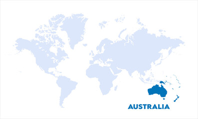 Watercolor world map with Australia-08, Map of Australia, highlighted on the world map, Australia on the world map, Satellite view, Australia location on the globe.