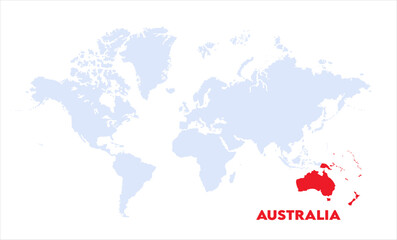 Watercolor world map with Australia-15, Map of Australia, highlighted on the world map, Australia on the world map, Satellite view, Australia location on the globe.