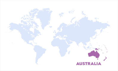 Watercolor world map with Australia-14, Map of Australia, highlighted on the world map, Australia on the world map, Satellite view, Australia location on the globe.