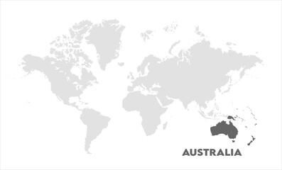 World map with Australia focus-06, Map of Australia, highlighted on the world map, Australia on the world map, Satellite view, Australia location on the globe.