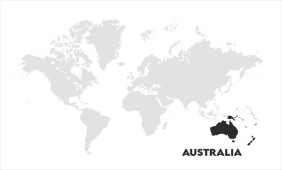 World map with Australia focus-12, Map of Australia, highlighted on the world map, Australia on the world map, Satellite view, Australia location on the globe.