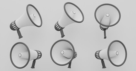 Grey Megaphone Set with Clean Background, Minimal Loudspeakers for Neutral Branding and Professional Promotions, Best for Corporate Communication Use, 3D Render