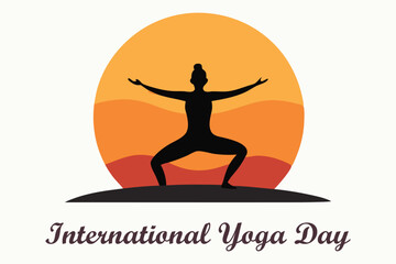Minimalist Warrior Pose Silhouette – Sunset Yoga Vector for International Yoga Day.
