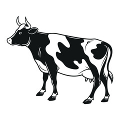 Black and White Cow Vector Silhouette Illustration