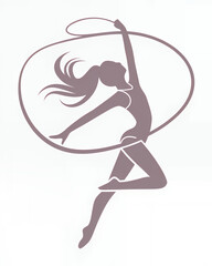 rhythmic gymnast with a ribbon on white background. Gymnastics exercise. A flat design illustration ready for printing