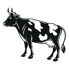 Black and White Cow Vector Silhouette Illustration