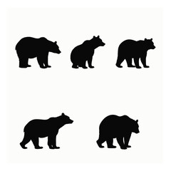 Fototapeta premium Black bear silhouettes set wildlife animal icons