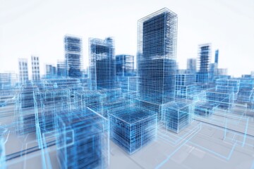 Digital city skyline, transparent structures