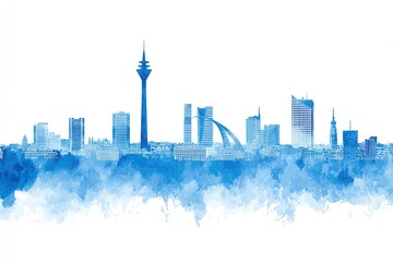 Watercolor cityscape skyline
