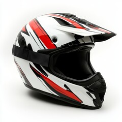 A sleek, modern motocross helmet with white, red, and black graphics designed for high-impact protection and style.
