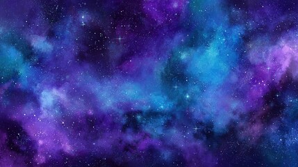 Naklejka premium Fanciful Galaxy Sky with Vibrant Stars and Colorful Nebulas, Magical Cosmic Scenery, Clean Design