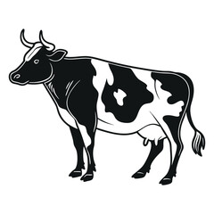 Black and White Cow Vector Silhouette Illustration