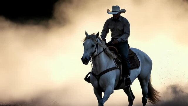 Ranch spirit: cowboy captured in daily task, embodying resilience, hard labor, pride, deep rooted values of American West, honoring legacy and cultural significance in rugged frontier life