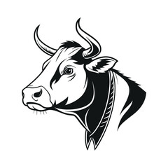 Cow Head Vector – Black Front View Silhouette Illustration