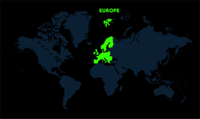 Europe continent map-12, Map of Europe, highlighted on the world map, Europe on the world map, Satellite view, Europe location on the globe.