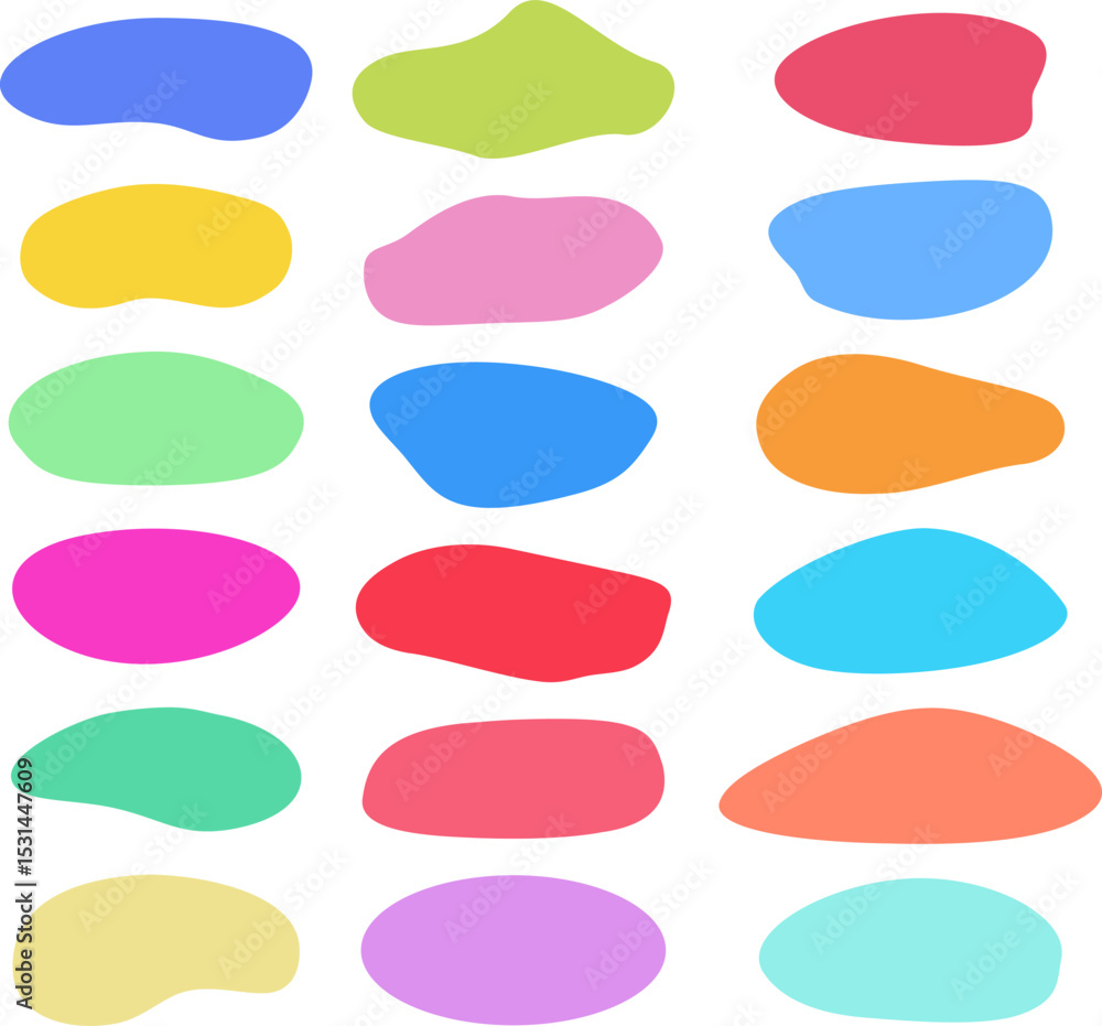 Poster vector organic abstract shapes in bright colors isolated on white background. irregular colorful blo