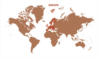 Europe highlighted on world map-04, Map of Europe, highlighted on the world map, Europe on the world map, Satellite view, Europe location on the globe.