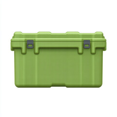 Green plastic storage box with secure lid and latch, designed for organizing tools, supplies, or equipment durable