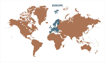 Europe highlighted on world map-15, Map of Europe, highlighted on the world map, Europe on the world map, Satellite view, Europe location on the globe.