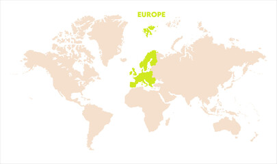 Europe in world map-06, Map of Europe, highlighted on the world map, Europe on the world map, Satellite view, Europe location on the globe.