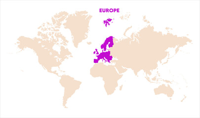 Europe in world map-07, Map of Europe, highlighted on the world map, Europe on the world map, Satellite view, Europe location on the globe.