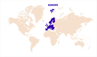 Europe in world map-09, Map of Europe, highlighted on the world map, Europe on the world map, Satellite view, Europe location on the globe.