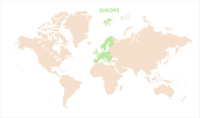 Europe in world map-08, Map of Europe, highlighted on the world map, Europe on the world map, Satellite view, Europe location on the globe.