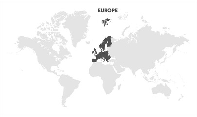 Europe outline in global map-01, Map of Europe, highlighted on the world map, Europe on the world map, Satellite view, Europe location on the globe.