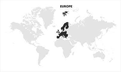 Europe outline in global map-03, Map of Europe, highlighted on the world map, Europe on the world map, Satellite view, Europe location on the globe.